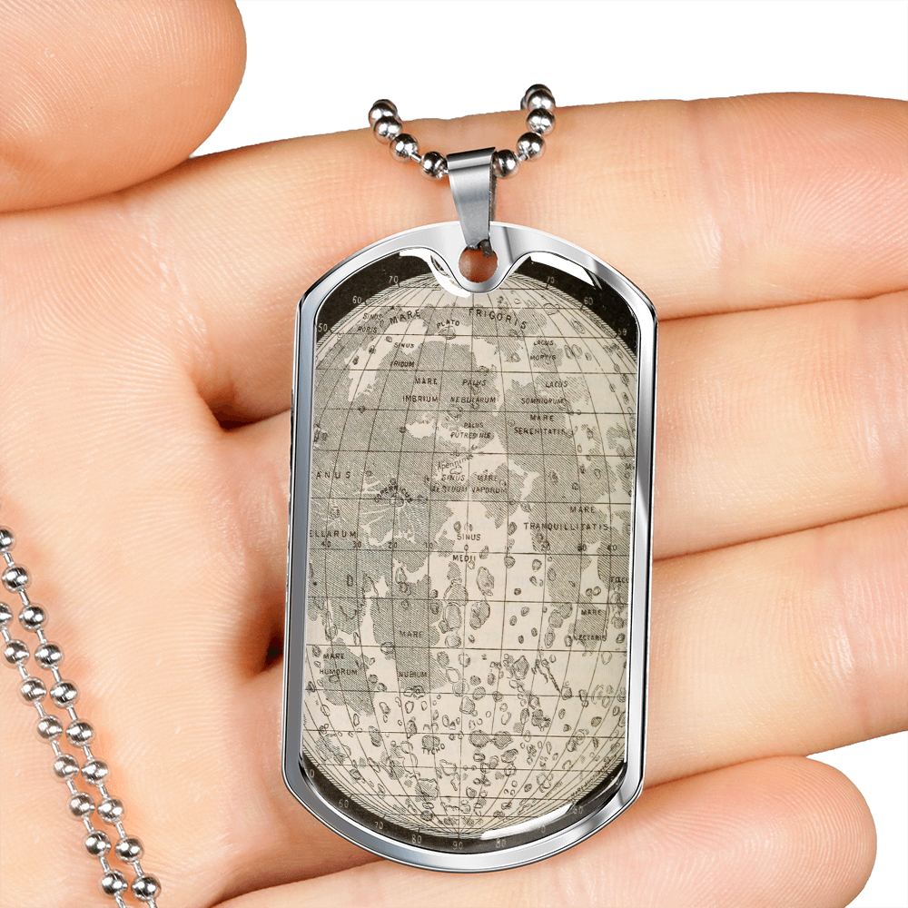 Celestial Earth Globe Necklace Stainless Steel or 18k Gold Dog Tag 24" Chain-Express Your Love Gifts