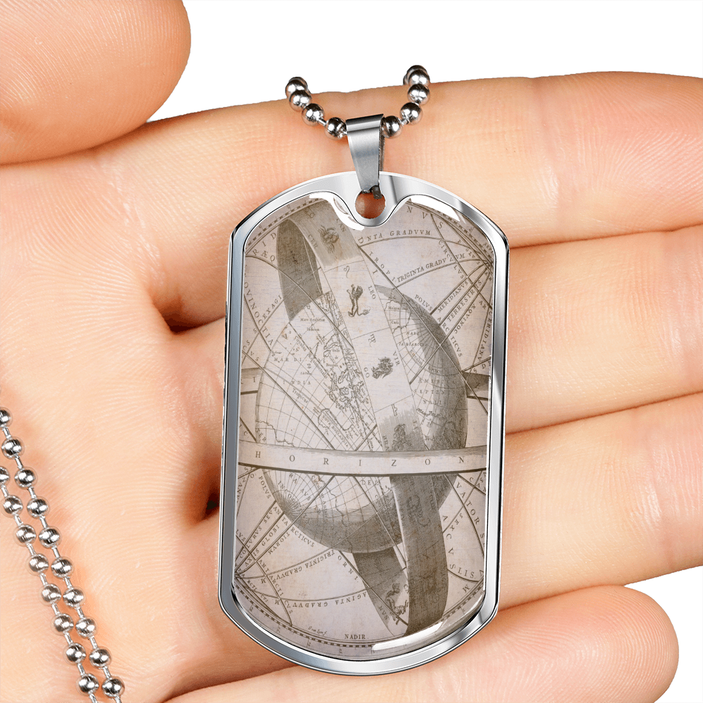 Celestial Earth Necklace Stainless Steel or 18k Gold Dog Tag 24" Chain-Express Your Love Gifts