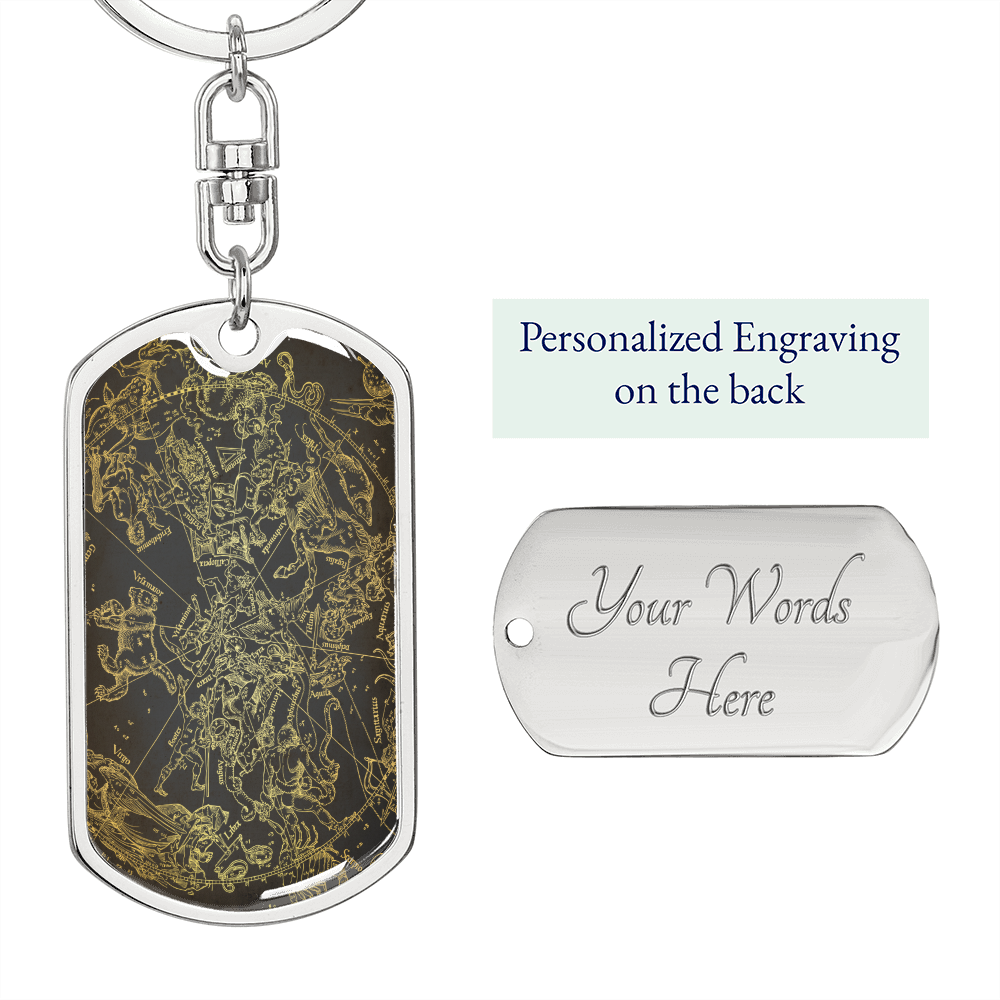 Celestial Etching Keychain Stainless Steel or 18k Gold Dog Tag Keyring-Express Your Love Gifts