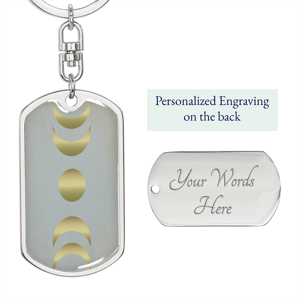Celestial Full and Half Moon Keychain Stainless Steel or 18k Gold Dog Tag Keyring-Express Your Love Gifts