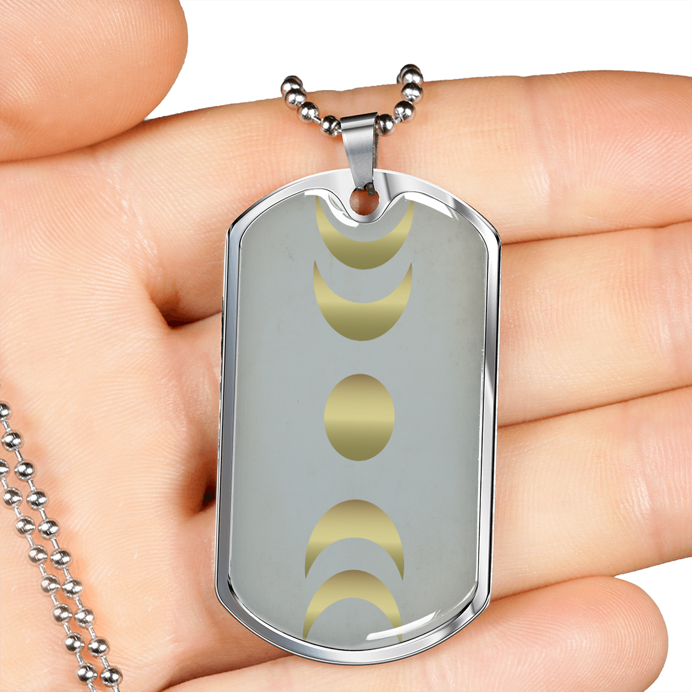 Celestial Full and Half Moon Necklace Stainless Steel or 18k Gold Dog Tag 24" Chain-Express Your Love Gifts