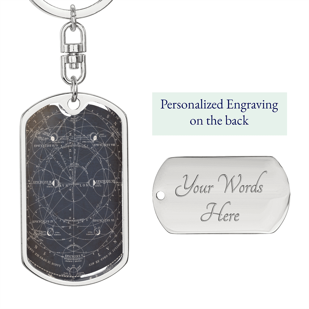 Celestial Galaxy Grey Keychain Stainless Steel or 18k Gold Dog Tag Keyring-Express Your Love Gifts