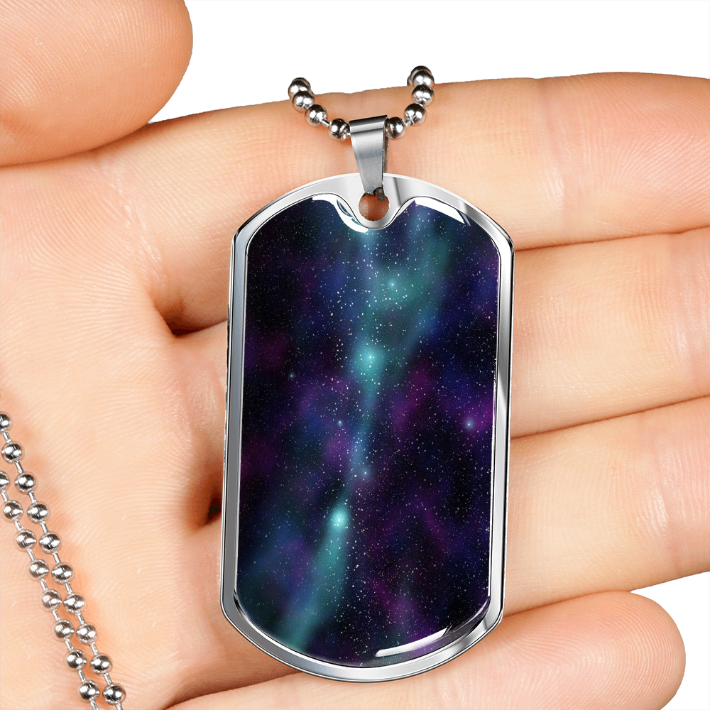 Celestial Galaxy Necklace Stainless Steel or 18k Gold Dog Tag 24" Chain-Express Your Love Gifts
