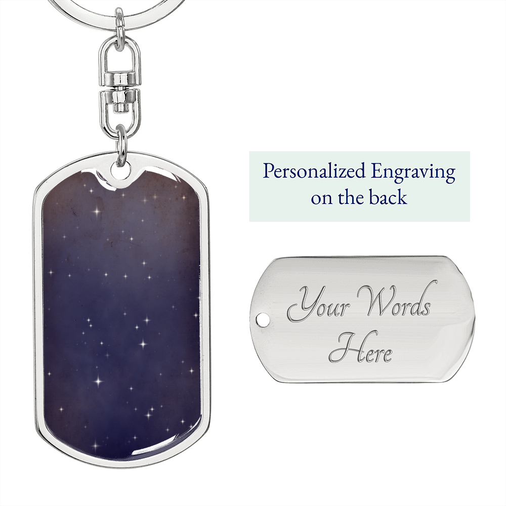 Celestial Galaxy Purple Keychain Stainless Steel or 18k Gold Dog Tag Keyring-Express Your Love Gifts