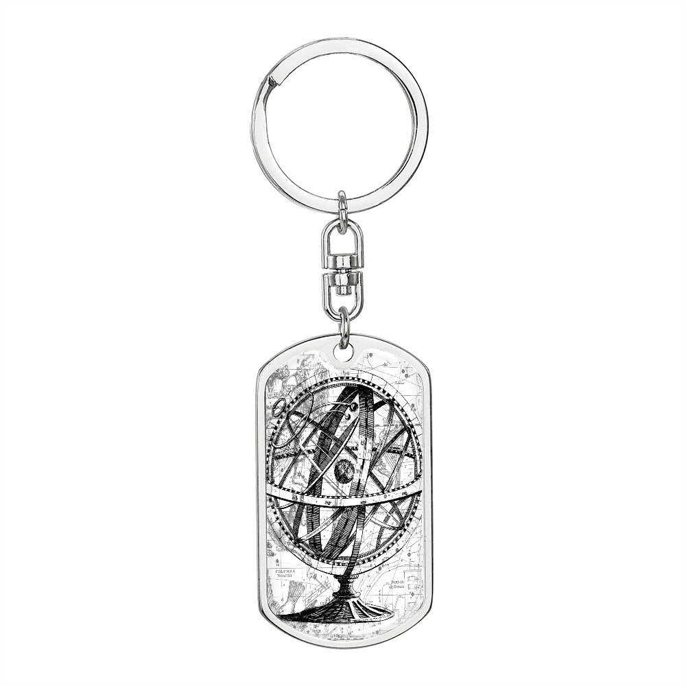 Celestial Globe Keychain Stainless Steel or 18k Gold Dog Tag Keyring-Express Your Love Gifts