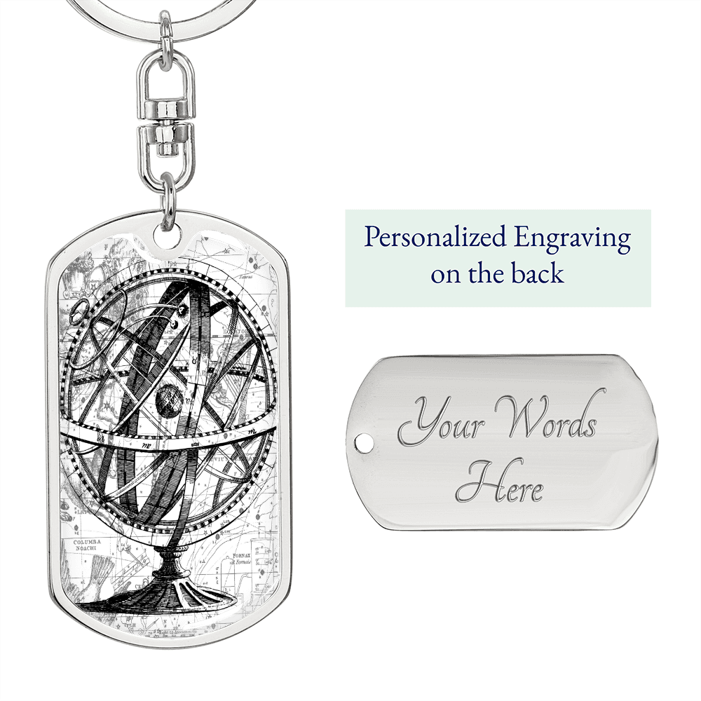 Celestial Globe Keychain Stainless Steel or 18k Gold Dog Tag Keyring-Express Your Love Gifts
