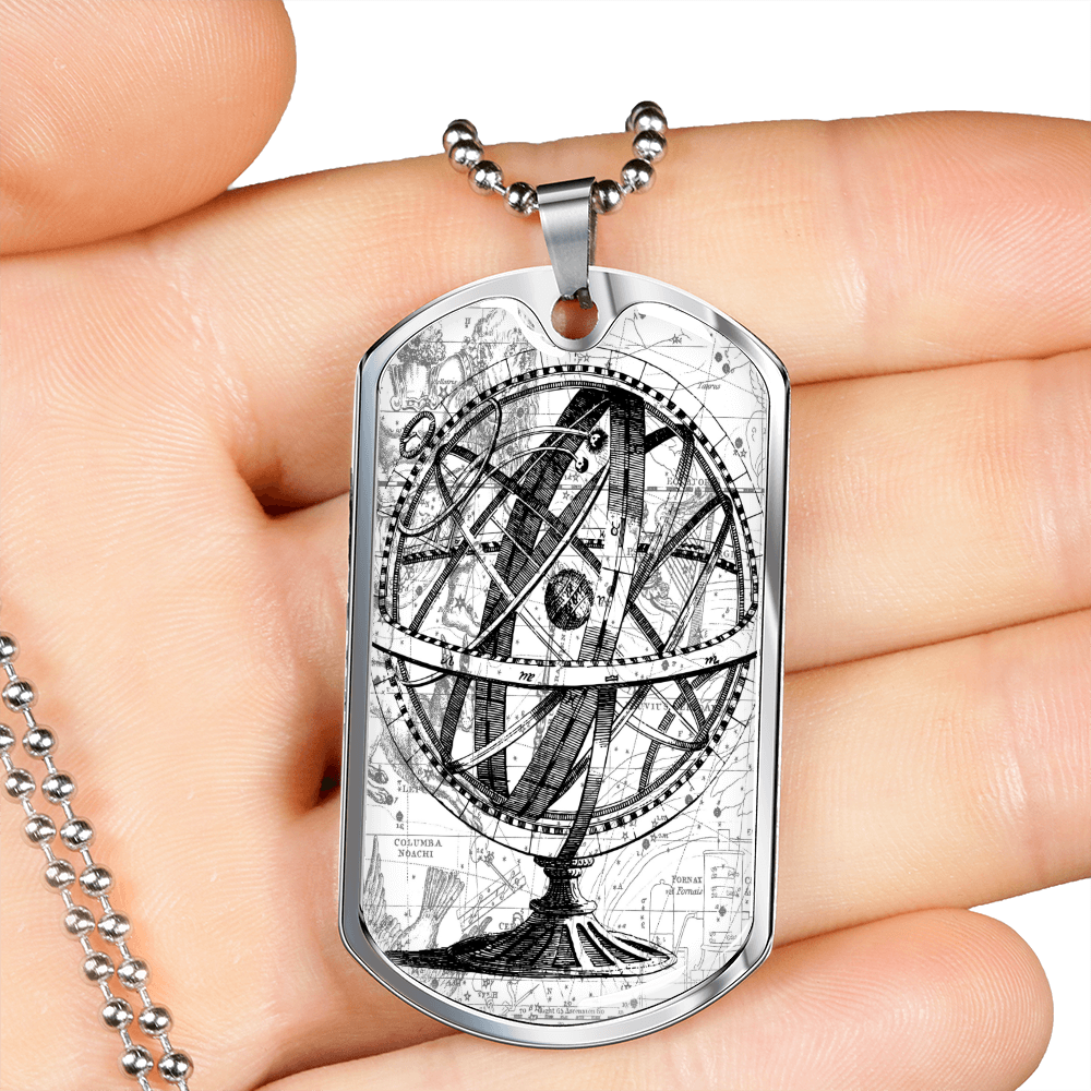 Celestial Globe Necklace Stainless Steel or 18k Gold Dog Tag 24" Chain-Express Your Love Gifts