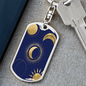 Celestial Half Moon and Sun Keychain Stainless Steel or 18k Gold Dog Tag Keyring-Express Your Love Gifts