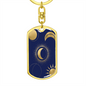 Celestial Half Moon and Sun Keychain Stainless Steel or 18k Gold Dog Tag Keyring-Express Your Love Gifts
