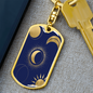 Celestial Half Moon and Sun Keychain Stainless Steel or 18k Gold Dog Tag Keyring-Express Your Love Gifts