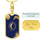 Celestial Half Moon and Sun Keychain Stainless Steel or 18k Gold Dog Tag Keyring-Express Your Love Gifts