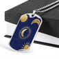 Celestial Half Moon and Sun Necklace Stainless Steel or 18k Gold Dog Tag 24" Chain-Express Your Love Gifts