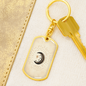 Celestial Half Moon Beige Keychain Stainless Steel or 18k Gold Dog Tag Keyring-Express Your Love Gifts