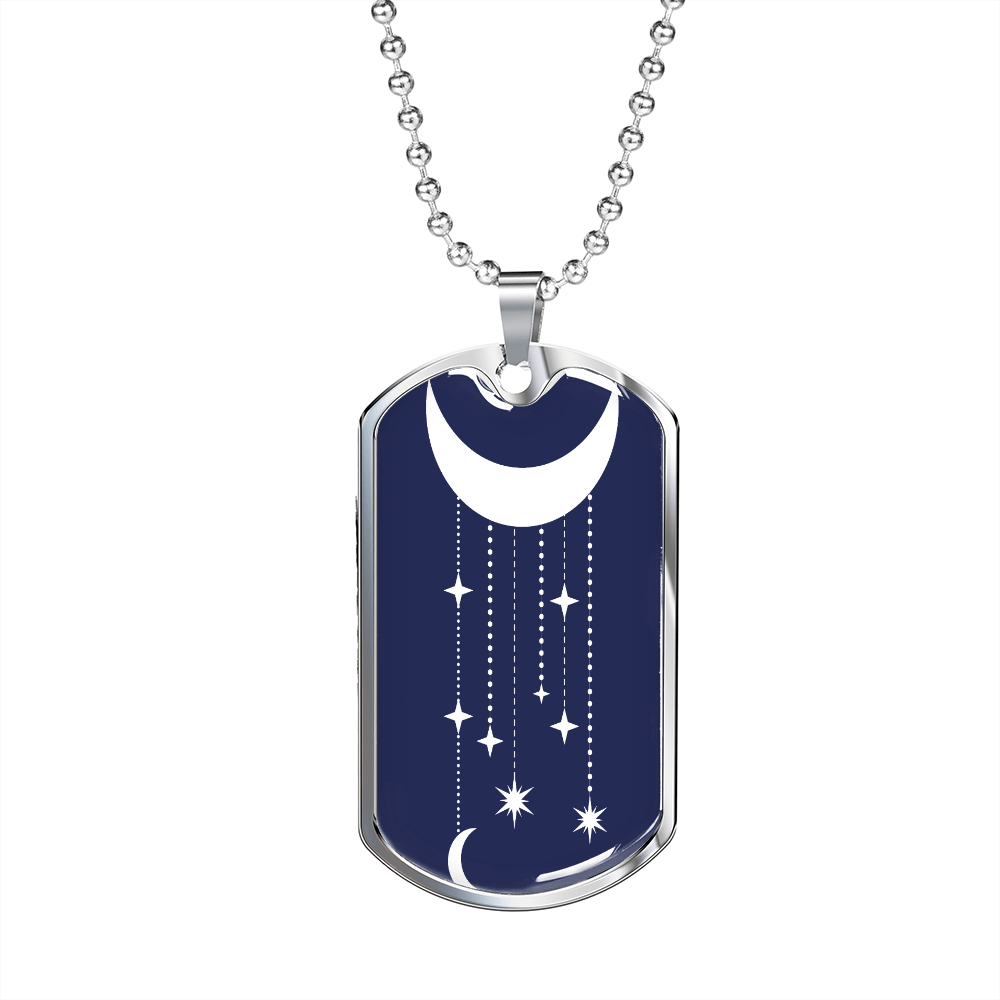 Celestial Half Moon Hanging Stars Necklace Stainless Steel or 18k Gold Dog Tag 24" Chain-Express Your Love Gifts