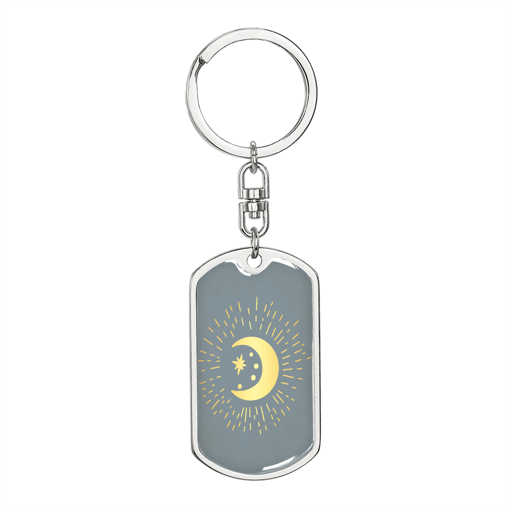 Celestial Half Moon Keychain Stainless Steel or 18k Gold Dog Tag Keyring-Express Your Love Gifts