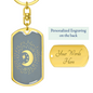Celestial Half Moon Keychain Stainless Steel or 18k Gold Dog Tag Keyring-Express Your Love Gifts