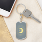 Celestial Half Moon Keychain Stainless Steel or 18k Gold Dog Tag Keyring-Express Your Love Gifts