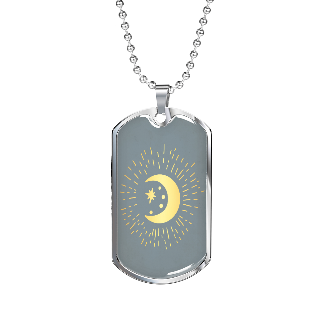 Celestial Half Moon Necklace Stainless Steel or 18k Gold Dog Tag 24" Chain-Express Your Love Gifts