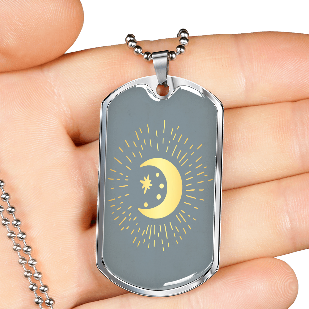 Celestial Half Moon Necklace Stainless Steel or 18k Gold Dog Tag 24" Chain-Express Your Love Gifts