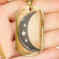 Celestial Half Moon Stars Necklace Stainless Steel or 18k Gold Dog Tag 24" Chain-Express Your Love Gifts