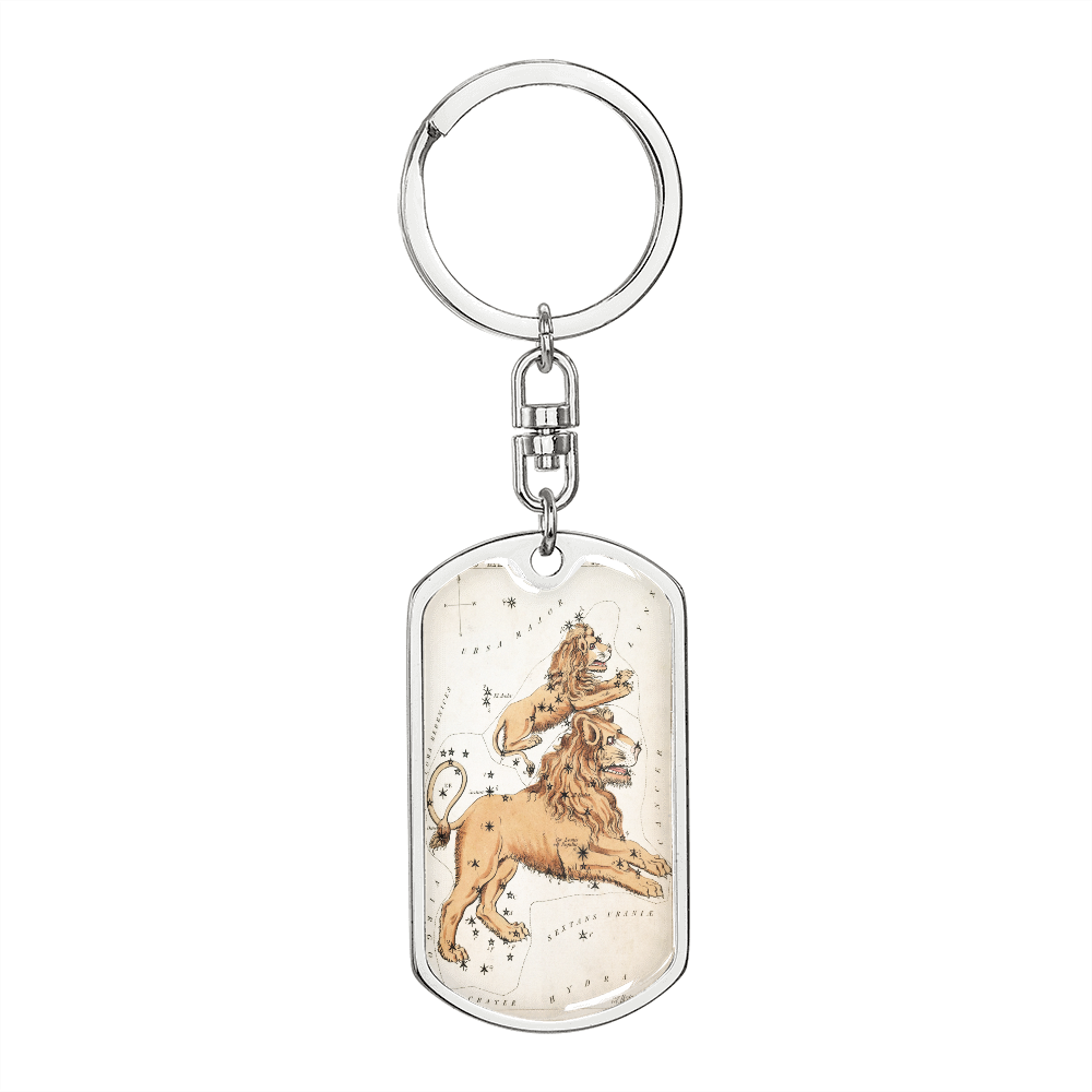 Celestial Lion Keychain Stainless Steel or 18k Gold Dog Tag Keyring-Express Your Love Gifts