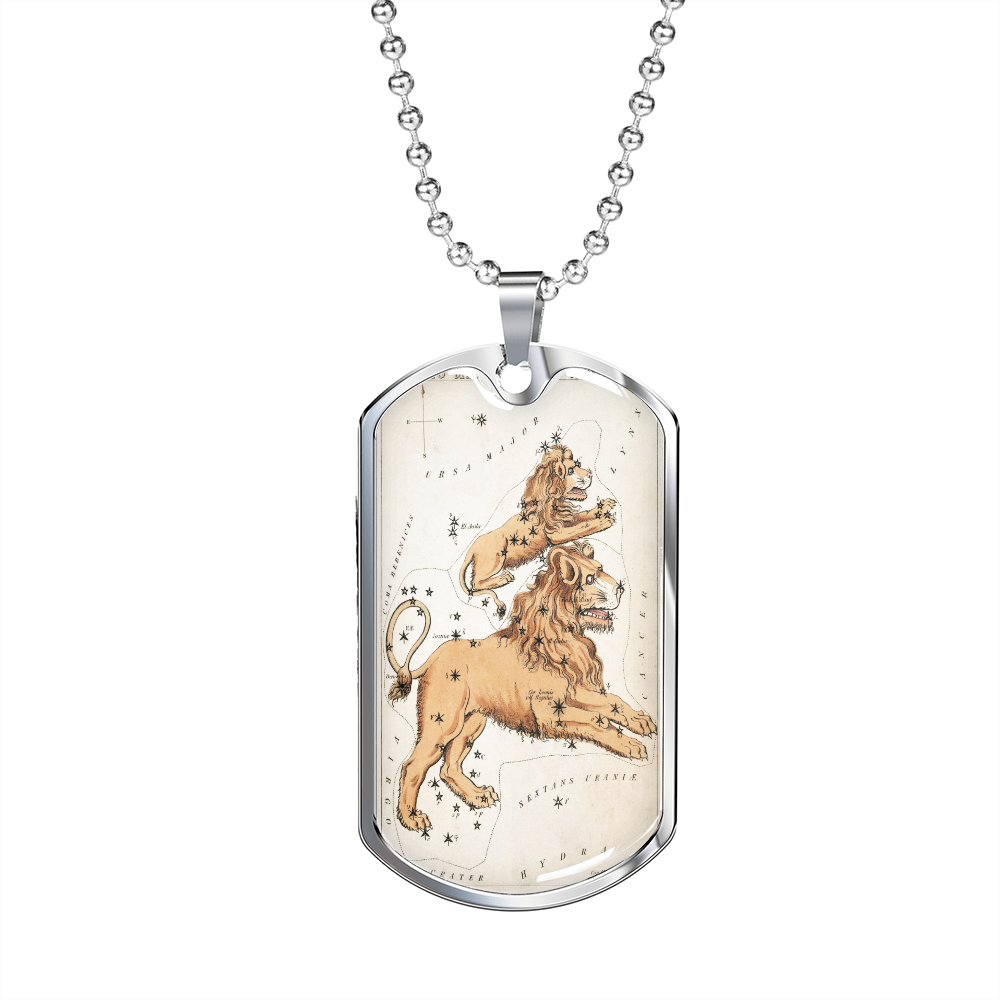 Celestial Lion Necklace Stainless Steel or 18k Gold Dog Tag 24" Chain-Express Your Love Gifts