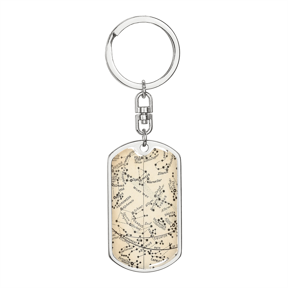 Celestial Milky Way Zodiac Keychain Stainless Steel or 18k Gold Dog Tag Keyring-Express Your Love Gifts