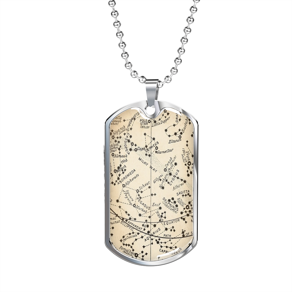 Celestial Milky Way Zodiac Necklace Stainless Steel or 18k Gold Dog Tag 24" Chain-Express Your Love Gifts