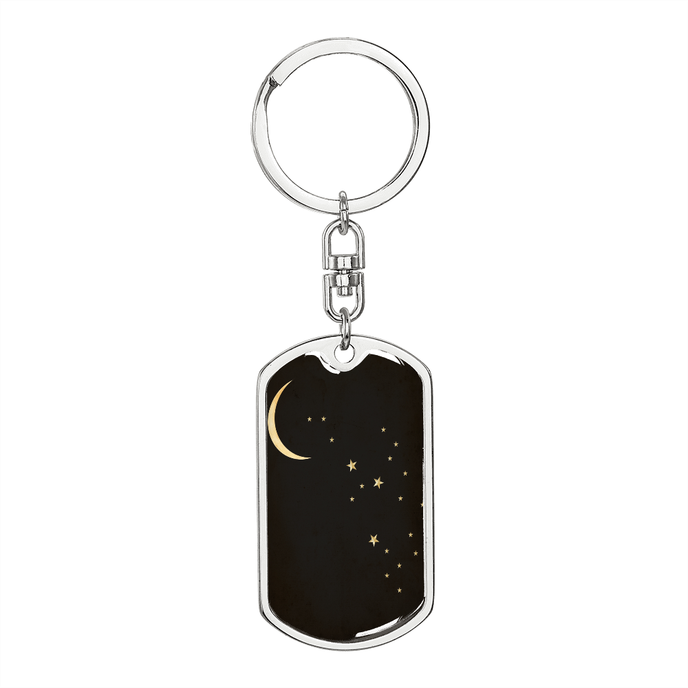 Celestial Moon & Stars Keychain Stainless Steel or 18k Gold Dog Tag Keyring-Express Your Love Gifts