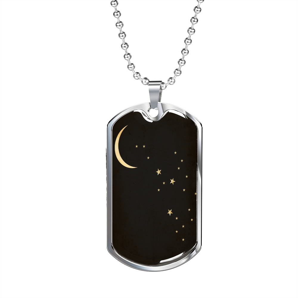 Celestial Moon & Stars Necklace Stainless Steel or 18k Gold Dog Tag 24" Chain-Express Your Love Gifts