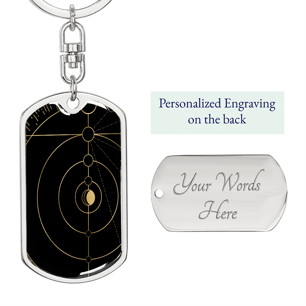 Celestial Planets Keychain Stainless Steel or 18k Gold Dog Tag Keyring-Express Your Love Gifts