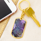 Celestial Purple Galaxy Keychain Stainless Steel or 18k Gold Dog Tag Keyring-Express Your Love Gifts