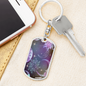 Celestial Purple Galaxy Keychain Stainless Steel or 18k Gold Dog Tag Keyring-Express Your Love Gifts