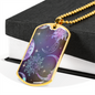 Celestial Purple Galaxy Necklace Stainless Steel or 18k Gold Dog Tag 24" Chain-Express Your Love Gifts