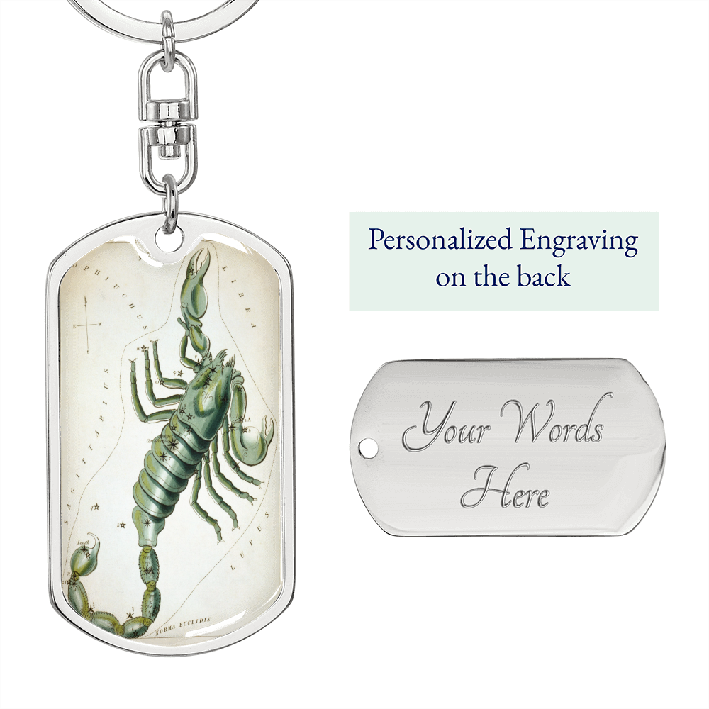 Celestial Scorpion Keychain Stainless Steel or 18k Gold Dog Tag Keyring-Express Your Love Gifts