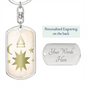Celestial Stars and Moon Keychain Stainless Steel or 18k Gold Dog Tag Keyring-Express Your Love Gifts