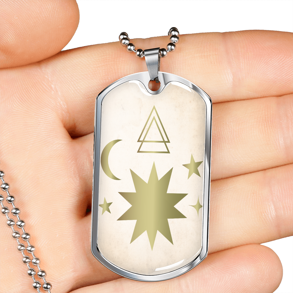 Celestial Stars and Moon Necklace Stainless Steel or 18k Gold Dog Tag 24" Chain-Express Your Love Gifts