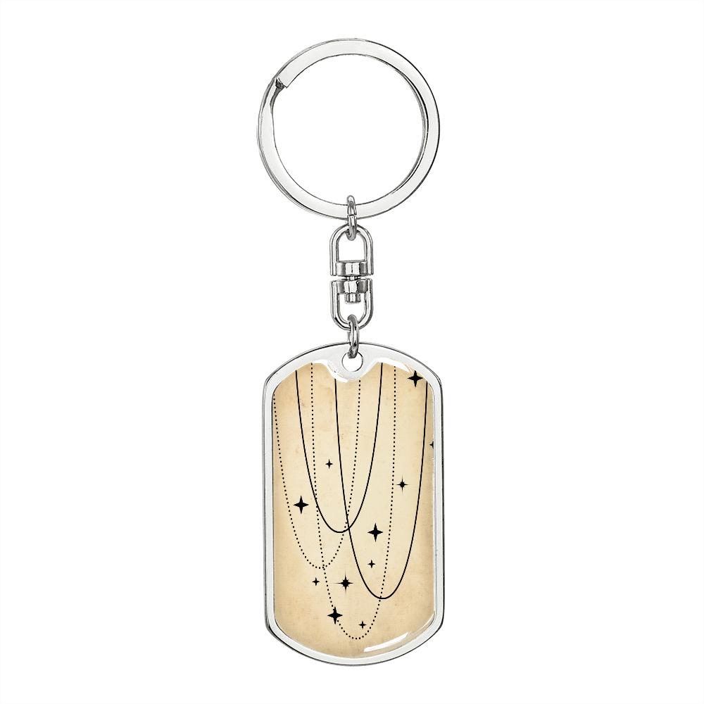 Celestial Stars Beige Keychain Stainless Steel or 18k Gold Dog Tag Keyring-Express Your Love Gifts