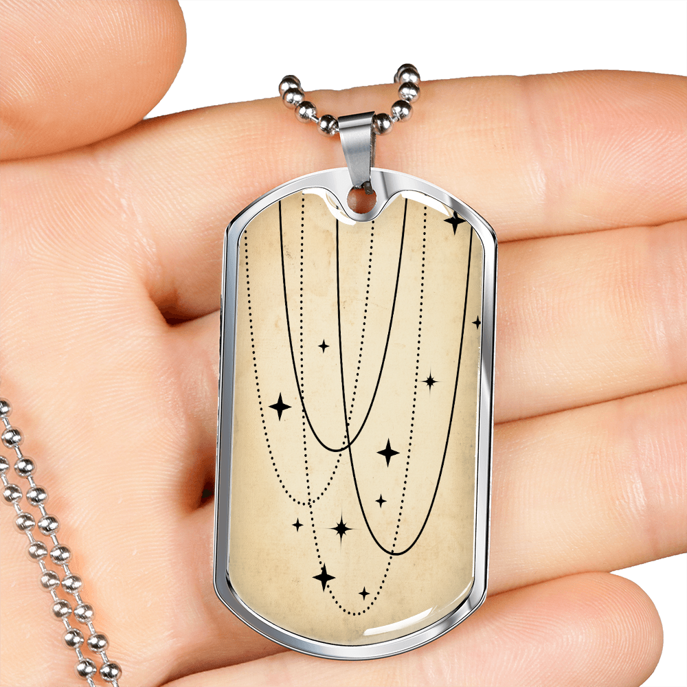 Celestial Stars Beige Necklace Stainless Steel or 18k Gold Dog Tag 24" Chain-Express Your Love Gifts