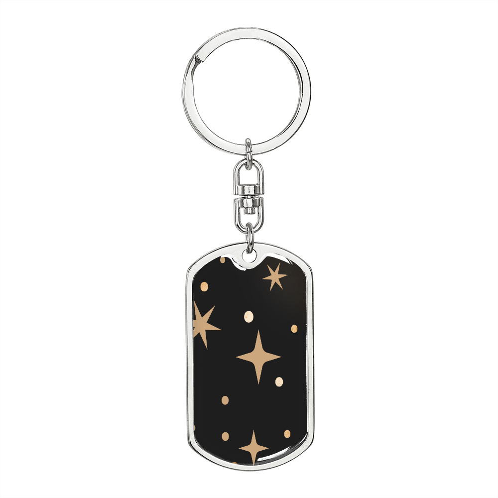 Celestial Stars Black Keychain Stainless Steel or 18k Gold Dog Tag Keyring-Express Your Love Gifts