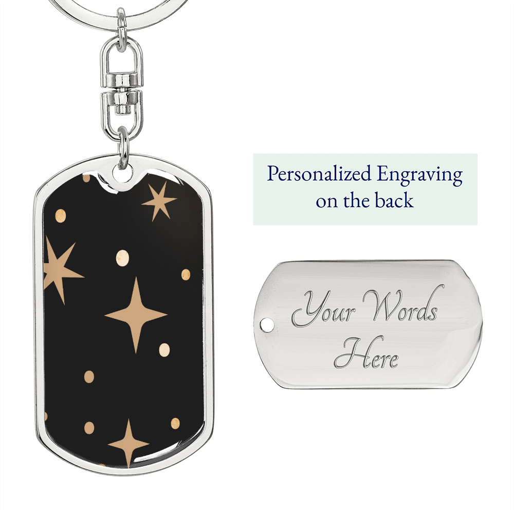 Celestial Stars Black Keychain Stainless Steel or 18k Gold Dog Tag Keyring-Express Your Love Gifts