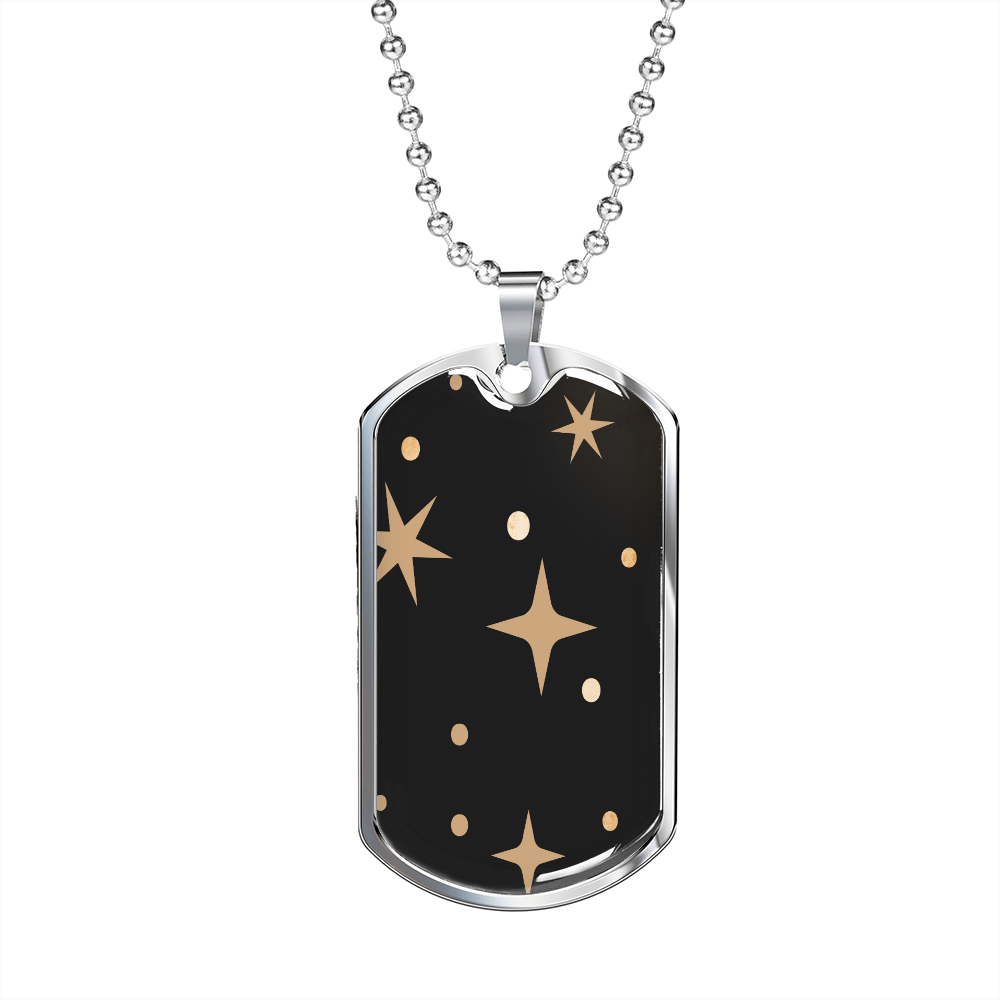Celestial Stars Black Necklace Stainless Steel or 18k Gold Dog Tag 24" Chain-Express Your Love Gifts