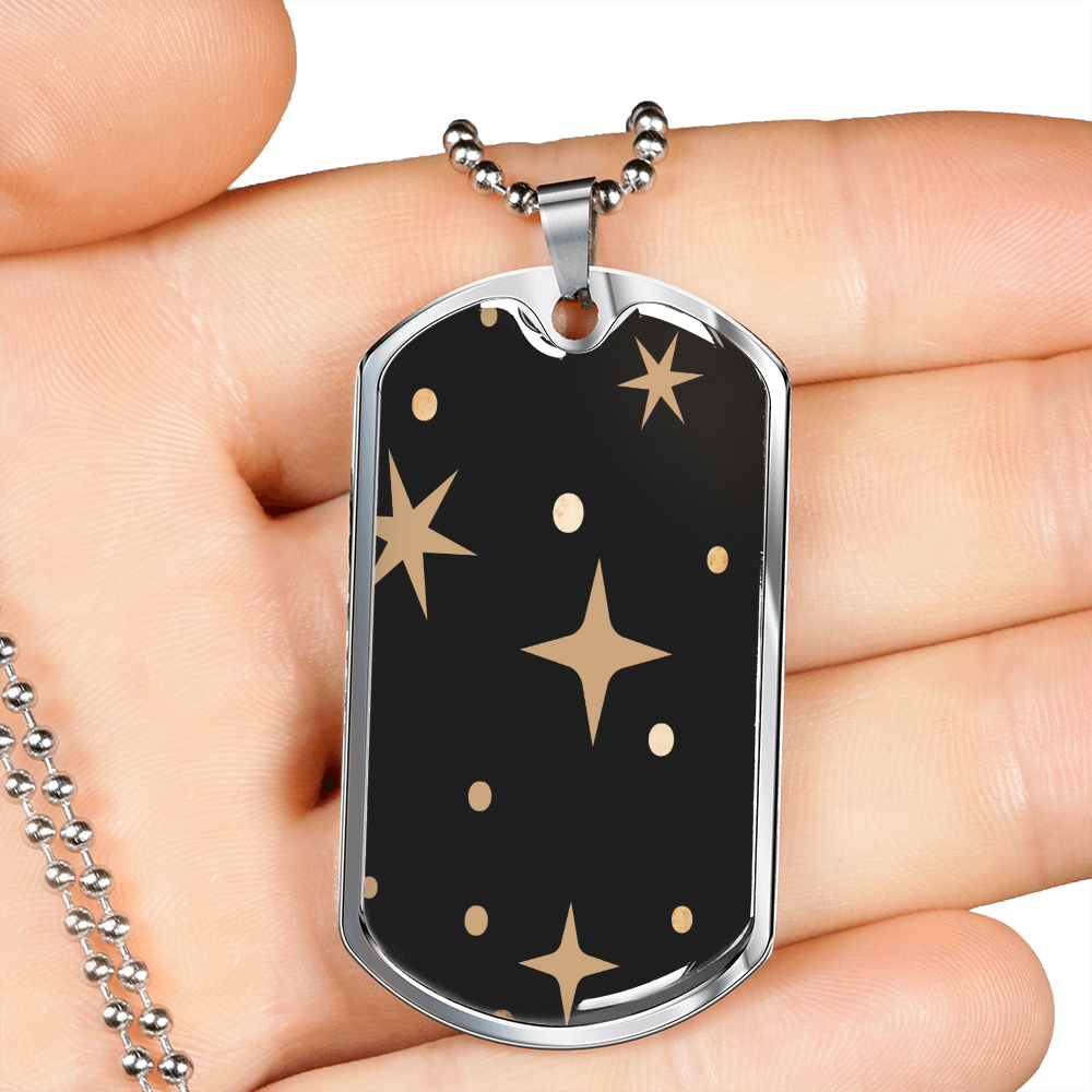 Celestial Stars Black Necklace Stainless Steel or 18k Gold Dog Tag 24" Chain-Express Your Love Gifts