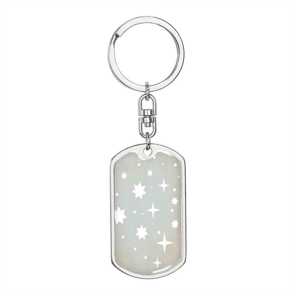 Celestial Stars Light Blue Keychain Stainless Steel or 18k Gold Dog Tag Keyring-Express Your Love Gifts