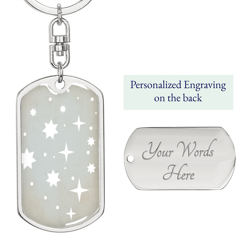 Celestial Stars Light Blue Keychain Stainless Steel or 18k Gold Dog Tag Keyring-Express Your Love Gifts