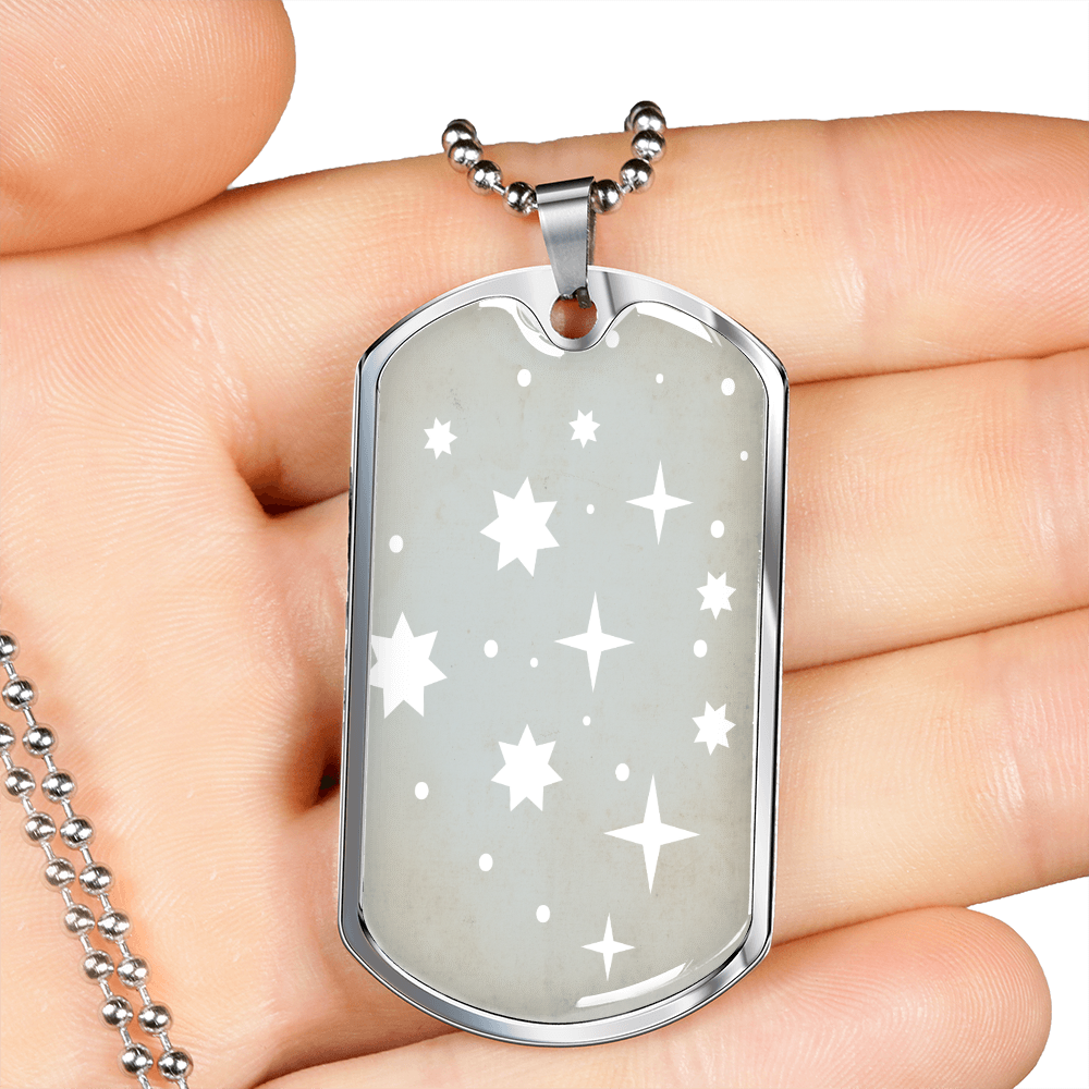 Celestial Stars Light Blue Necklace Stainless Steel or 18k Gold Dog Tag 24" Chain-Express Your Love Gifts