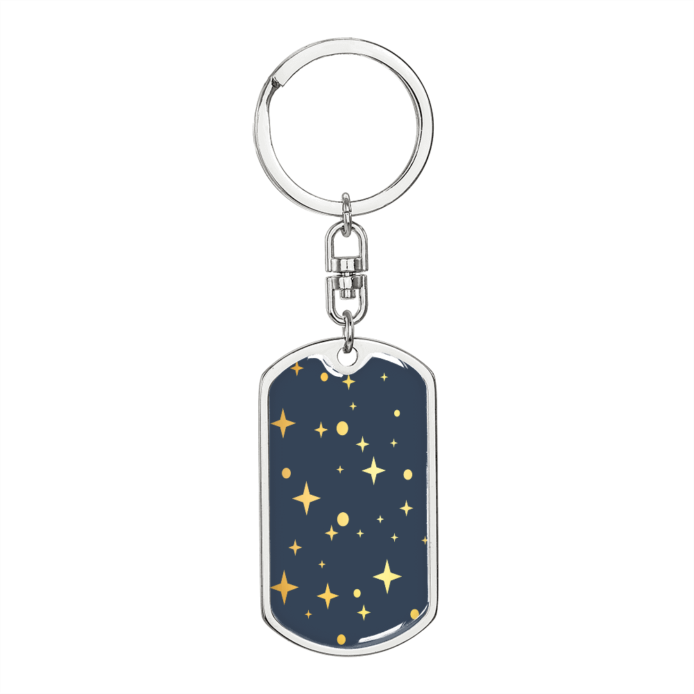 Celestial Stars Navy Blue Keychain Stainless Steel or 18k Gold Dog Tag Keyring-Express Your Love Gifts