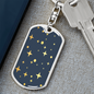 Celestial Stars Navy Blue Keychain Stainless Steel or 18k Gold Dog Tag Keyring-Express Your Love Gifts