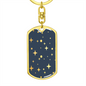 Celestial Stars Navy Blue Keychain Stainless Steel or 18k Gold Dog Tag Keyring-Express Your Love Gifts