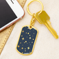 Celestial Stars Navy Blue Keychain Stainless Steel or 18k Gold Dog Tag Keyring-Express Your Love Gifts